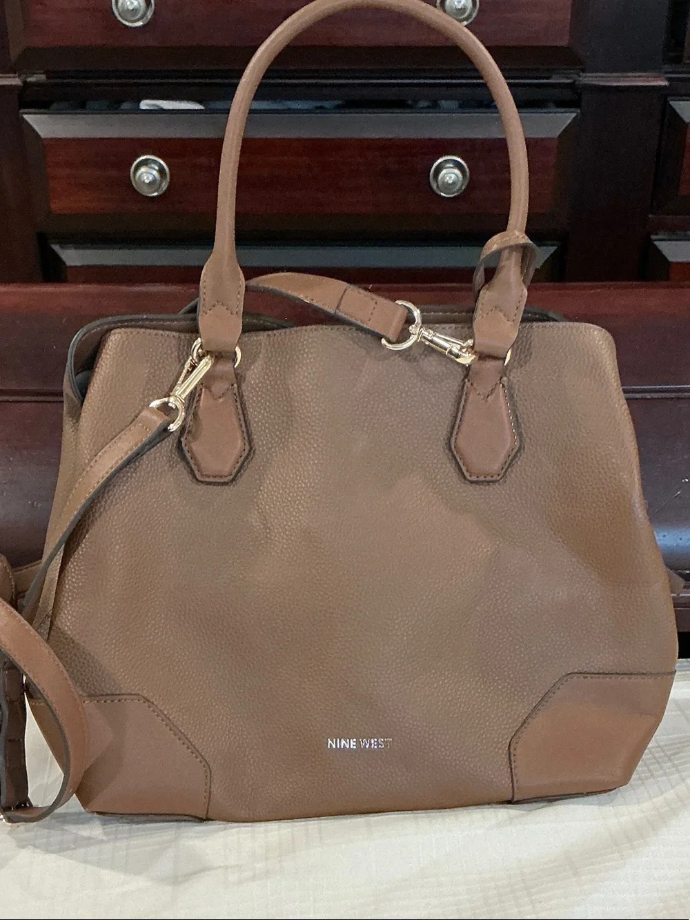 Nine West Brown Pebbled Satchel with Removable Strap